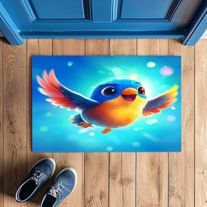 Felpudo de pájaro, felpudo hecho a mano, felpudo de dibujos animados, felpudo animado, felpudo personalizado, felpudo acogedor, felpudo antideslizante, alfombra pequeña bohemia, T-9