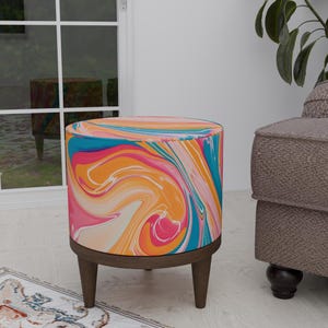 Multicolor footstool, Painting design pouf, Balcony footrest, Ottoman end table, Round piano bench, Bedroom pouf stool, Bench plant stand