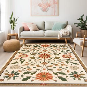 Floral rug, Vintage style rug, Artistic rug, Custom rug, Everyday rug, Machine washable rug, Large rug, TV room rug, Anti slip rug, RB-1135
