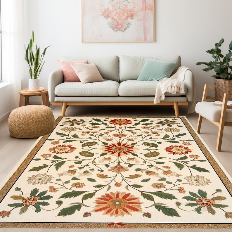 Floral rug, Vintage style rug, Artistic rug, Custom rug, Everyday rug, Machine washable rug, Large rug, TV room rug, Anti slip rug, RB-1135