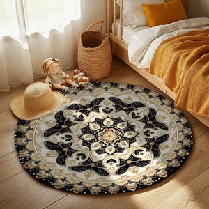 Ethnic themed rug, Nomadic rug, Gothic room rug, Non slip backside rug, Round rug, Easy to clean rug, Farmhouse rug, Laundry rug, RB-785