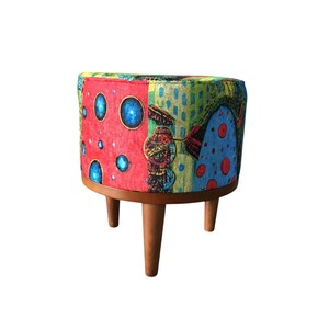 Vibrant color pouf, Upholstered footrest, Frontdoor bench, Artistic furniture, Modern home stool, Designer footstool, Luxury round seat
