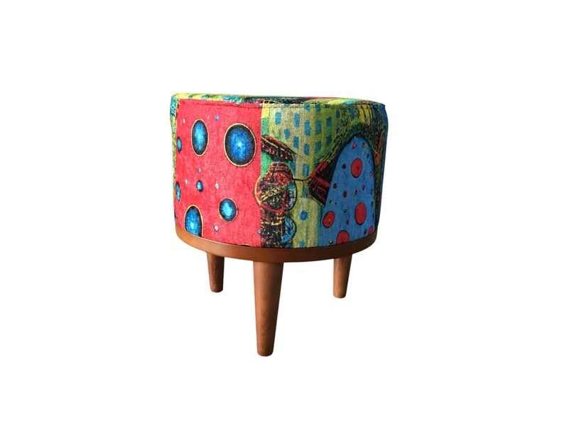 Vibrant color pouf, Upholstered footrest, Frontdoor bench, Artistic furniture, Modern home stool, Designer footstool, Luxury round seat