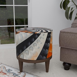 Gothic footstool, Vortex pouf bench, Round entryway seat, Ottoman piano pouf, Stylish bedroom pouf, Accent stool piece, High end furniture