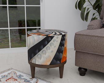 Gothic footstool, Vortex pouf bench, Round entryway seat, Ottoman piano pouf, Stylish bedroom pouf, Accent stool piece, High end furniture