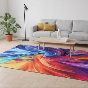 Vibrant Swirl Abstract Rug, Colorful Kitchen Runner, Modern Art-Inspired Washable Carpet, Bright Area Floor Decor, RB-23