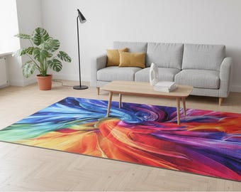 Lebendiger, abstrakter Wirbelteppich, farbenfroher Küchenläufer, waschbarer Teppich im modernen Kunststil, Bodendekoration für helle Bereiche, RB-23