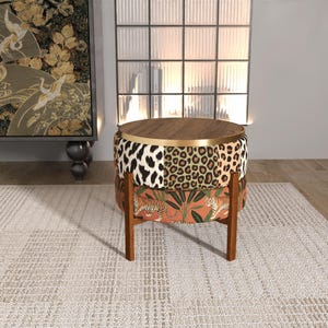 Pouf/poggiapiedi trasformabile con stampa botanica a tigre e patchwork leopardato RB 2096/2119