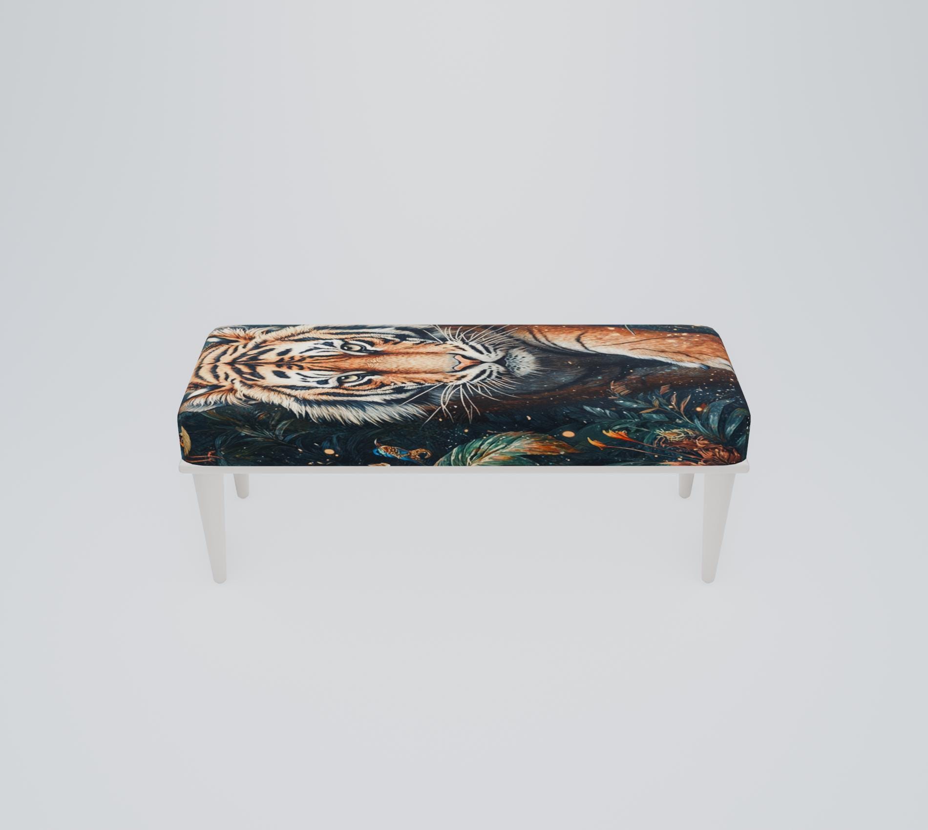 長椅子　タイガー皮敷き Tiger Print Bench, Gothic Long Seat, Swanky Seating, Ottoman Piano