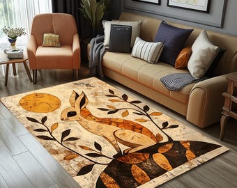 Retro rug, Rug with rabbit, Cool area rug, Kitchen rug, Play room rug, Floor rug, Animal print rug, Outdoor rug, Easy to care rug, RB-1416