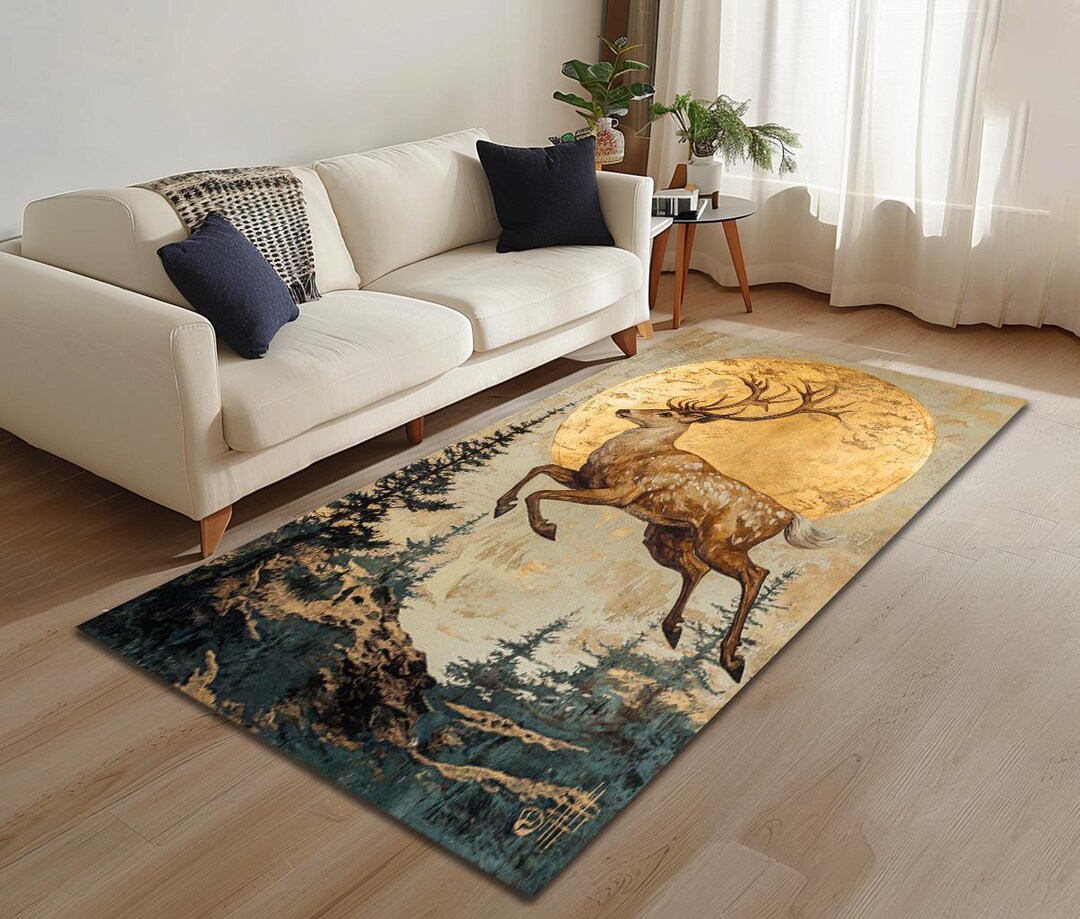 Deer Print Rug, Forest Theme Rug, Moon View Rug, Farmhouse Rug ...