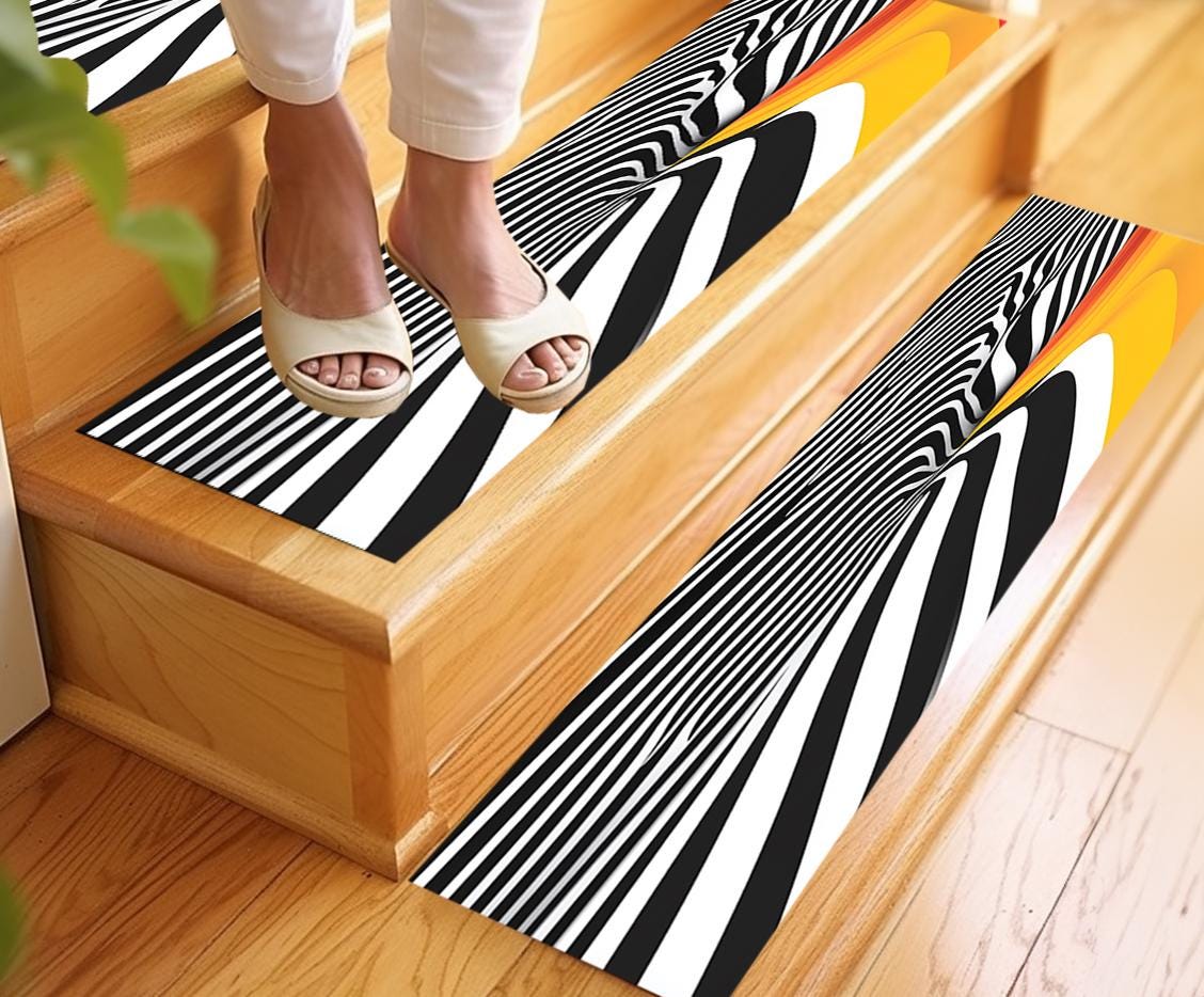 Zebra Print Stair Rug, Eclectic Stair Treads, Illusion Stair Mat