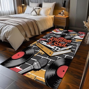Tapis de style hip hop, tapis imprimé en vinyle funky, tapis de chambre d'adolescent cool, tapis oeuvre d'art, tapis graffiti, tapis de passage sur mesure, tapis facile d'entretien, RB-1648