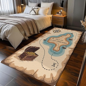 Alfombra con estampado neutro, alfombra de pasillo, alfombra con mapa del tesoro, alfombra de rellano, alfombra con ilustraciones, alfombra fácil de limpiar, alfombra lavable, alfombra multiusos, RB-1550