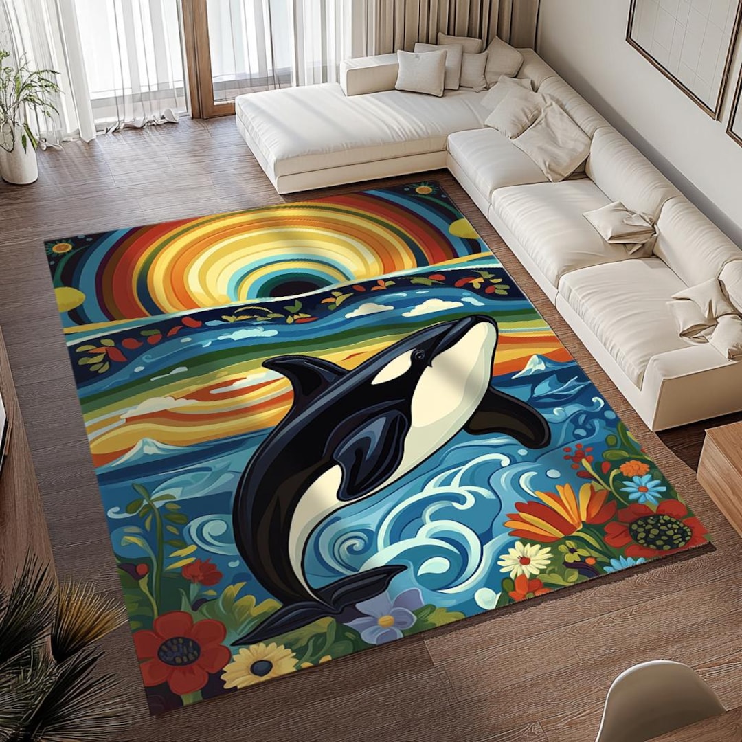 Dolphin Print Rug, Ocean Rug, Non Slip Rug, Colorful Rug, Rug for