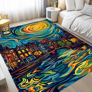 Nature inspired rug, Low pile rug, Runner rug, Contemporary rug, Landscape print rug, Lovely rug, Non slip rug, Cool area rug, RB-823