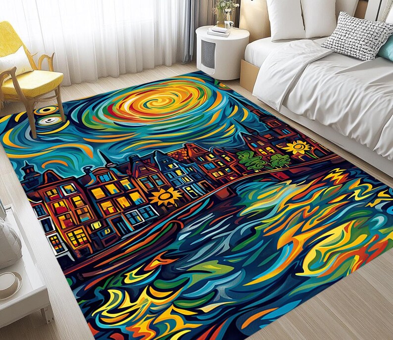 Nature inspired rug, Low pile rug, Runner rug, Contemporary rug, Landscape print rug, Lovely rug, Non slip rug, Cool area rug, RB-823
