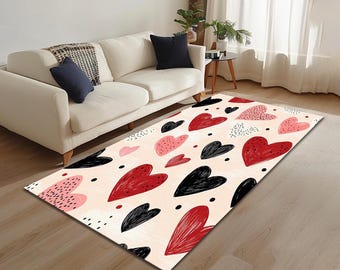 Heart print rug, Lovely rug, Valentine's day gift, Rug for lovers, Girl room rug, Chenille rug, Machine washable rug, Non slip rug, RB-1096