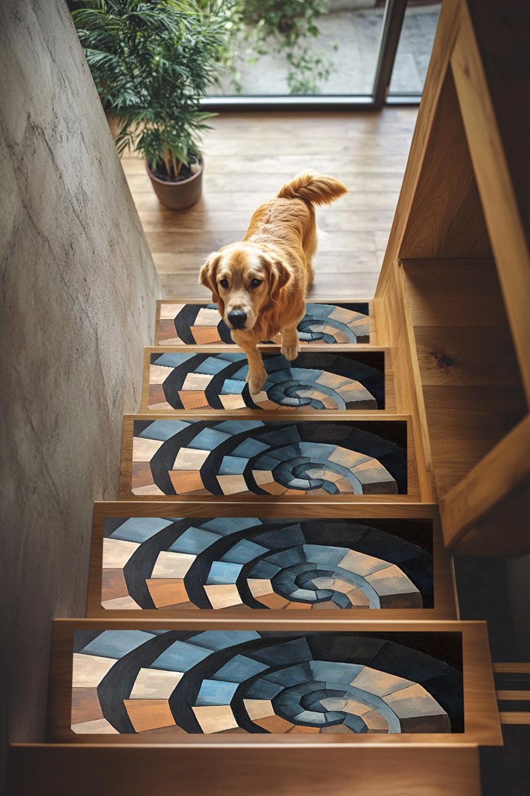 Watch Your Step Rug Geometric Treads Rug, Functional Stair Rug, Wooden Steps Rug, Pet ...