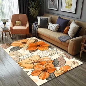 Housewarming gift, Living room rug, Flower print rug, Stylish rug, Kitchen rug, Daily use rug, Boho rug, Non slip washable rug, RB-1443