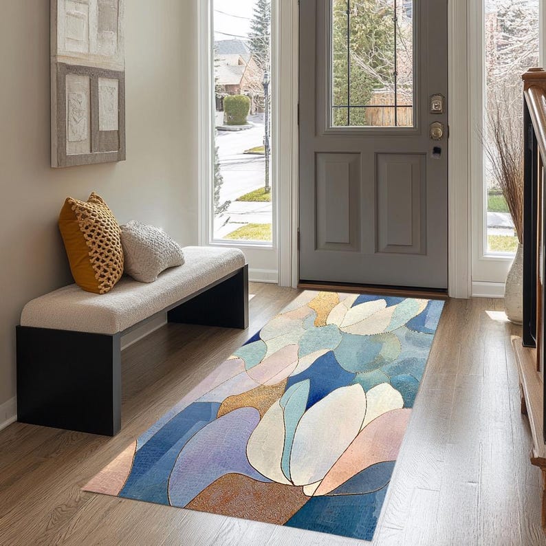 Functional Area Rig Blue Color Rug, Abstract Area Rug, Primitive Rug, Eclectic Rug ...