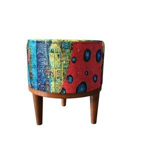 Vibrant color pouf, Upholstered footrest, Frontdoor bench, Artistic furniture, Modern home stool, Designer footstool, Luxury round seat