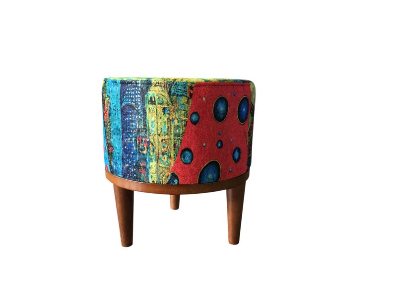 Vibrant color pouf, Upholstered footrest, Frontdoor bench, Artistic furniture, Modern home stool, Designer footstool, Luxury round seat