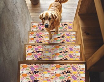 Cute design stair mat, Halloween step covering, Special event stair rug, Aesthetic stair rug, Non slip step mat, Easy to care rug, RB-1789