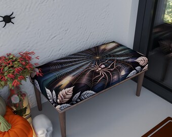 Bench with spider, Dark theme bench, Cobweb seat, Halloween decor, Chic footrest, Dressing bench, Make up chair, Bedroom pouf, RB bench 1833