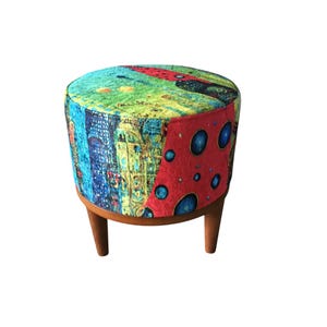 Vibrant color pouf, Upholstered footrest, Frontdoor bench, Artistic furniture, Modern home stool, Designer footstool, Luxury round seat