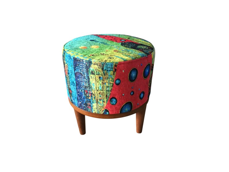 Vibrant color pouf, Upholstered footrest, Frontdoor bench, Artistic furniture, Modern home stool, Designer footstool, Luxury round seat