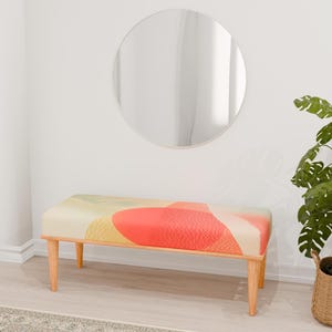 Colorful bench, Wooden pouf bench, Artistic furniture, Ottoman bench, Upholstered bench, Vanity bench, Elegant seating, RB bench 350