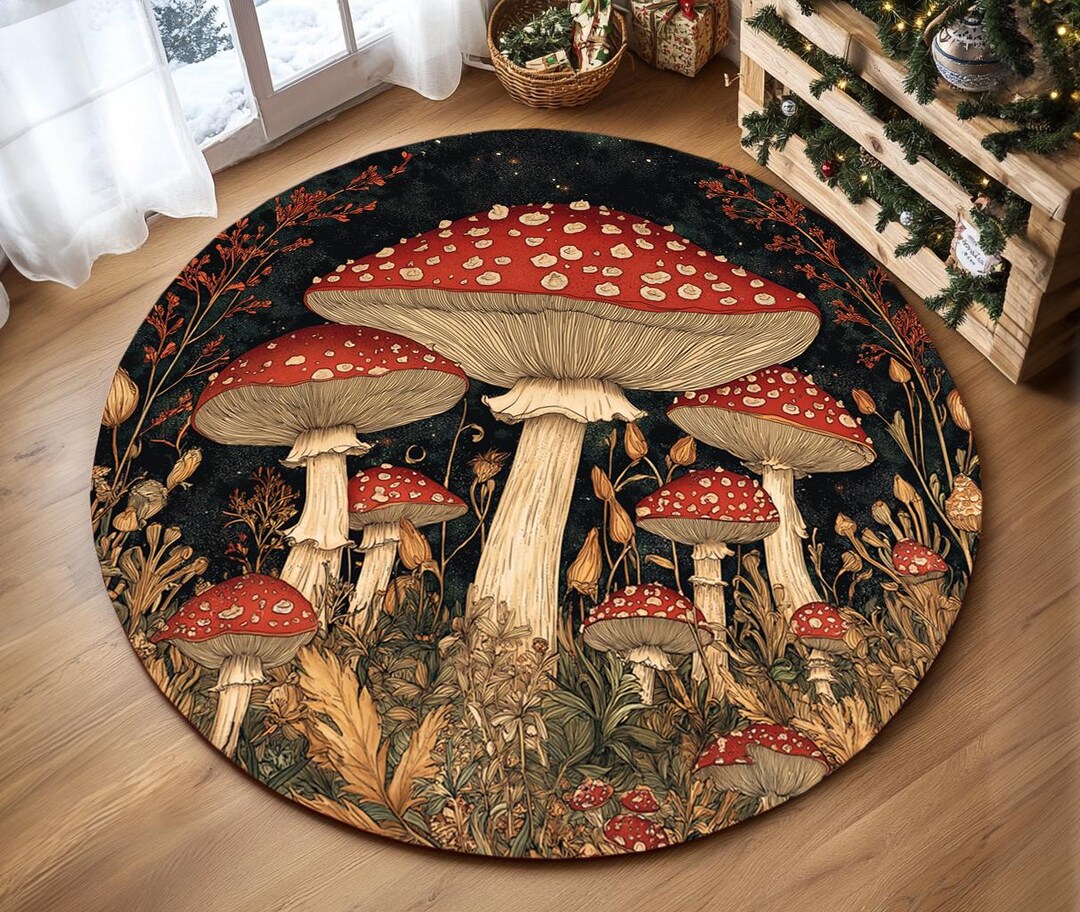 Mushroom Pattern Rug, Utility Round Rug, Suit for Any Room Rug, Kitchen Rug, Under Table Rug ...
