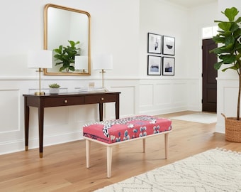 Leopard print bench, Orange bench, Floor table, Footstool ottoman, Side table, Corner bench, Dining area bench, Home decor, RB bench 822