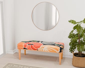 Halloween theme bench, Pumpkin print bench, Gothic bench, Make up chair, High end furniture, Front window bench, Ottoman seat, RB bench 1086