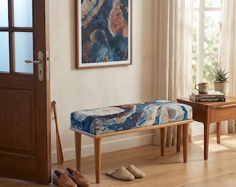 Unique design bench, Small rustic bench, Bohemian bench, Modern shoe bench, Hand crafted ottoman, Retro bench, Kitchen bench, RB bench 727