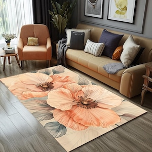 Luxurious saloon rug, Bedside rug, Washable rug, Trendy rug, Flower print rug, Soft color rug, Modern area rug, Non slip rug, RB-1444