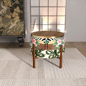 Puf conversível com estampa floral de leopardo tropical | Pé em formato de cobra espiral verde RB 2126/2182