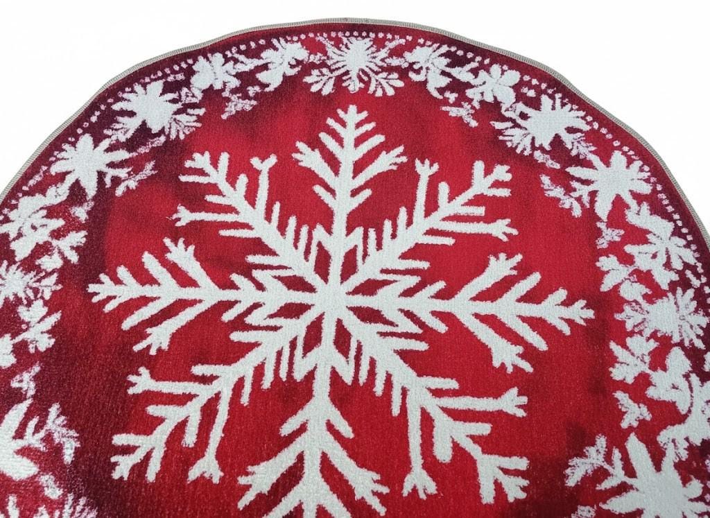 Round Blue Snowflake Rug Snowflake Pattern Rug, Round Rug, Door Mat Rug, Turkish Print Rug ...