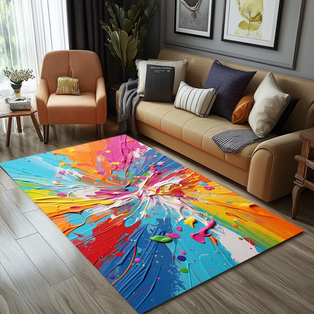 Colours Rug Digital Multicolor Bright Rug, 3D Design Print Rug, Housewarming Gift, Elegant ...