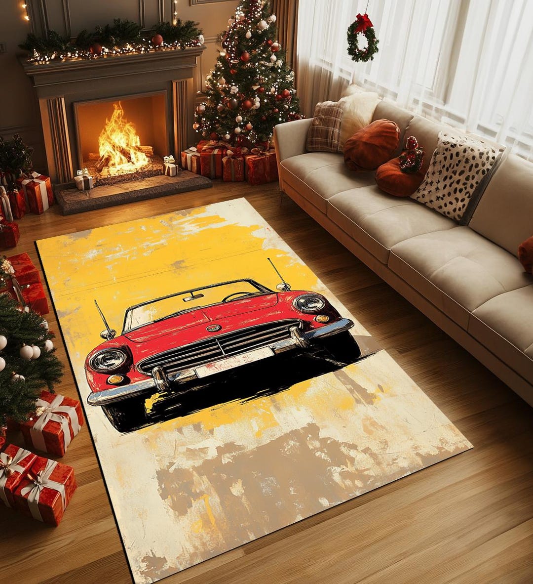 Famous Rug, Retro Car Printed Rug, Handmade Rug, Cool Themed Rug ...