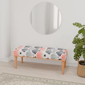 Shell print bench, Small wood bench, Cozy seating, Bespoke bench, Livingroom decor, Bohemian furniture, Rustic dining table, RB bench 1173