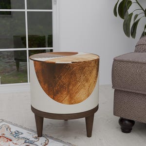 Minimalist design pouf, Soft touch stool, Brown color footstool, Ottoman footrest, Cozy indoor bench, Round piano seat, High end furniture