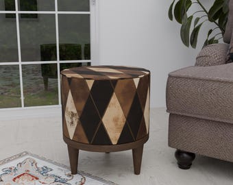 Brown home decor, Ottoman round stool, Bedroom pouf, Laundry footstool, Regular round bench, Modern shoe bench, Versatile round footrest