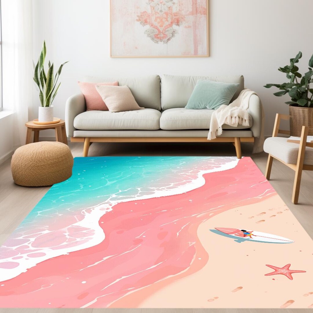 Coastal Rug, Beach Print Rug, Cute Color Rug, Area Rug, Trendy Rug ...