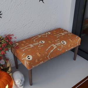 Rust color bench, Fall theme stool, Keyboard chair, Accent piece, Skeleton furniture, Eclectic pouf, Halloween end table, RB bench 1824