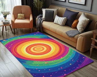 Vortex print rug, Colorful rug, Elegant home decor, Bohemian rug, Low pile rug, Welcome rug, Machine washable rug, Anti slip rug, RB-1238