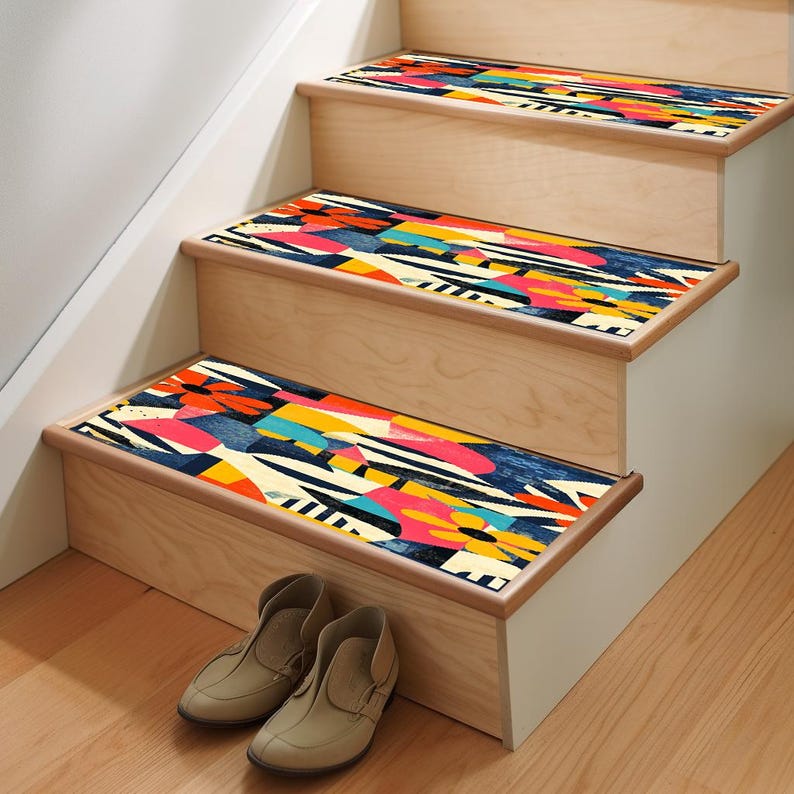 Steps Safety Rug, Colorful Stair Rug, Retro Step Mat, Stair Treads Rug ...