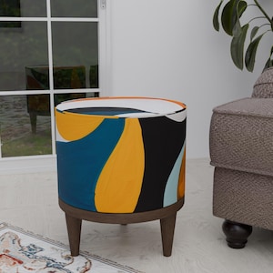 Abstract design round pouf, Bedroom footstool, Bohemian footrest, Versatile footstool, Farmhouse footstool, Housewarming gift, Chic Pouf