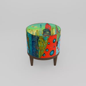 Vibrant color pouf, Upholstered footrest, Frontdoor bench, Artistic furniture, Modern home stool, Designer footstool, Luxury round seat